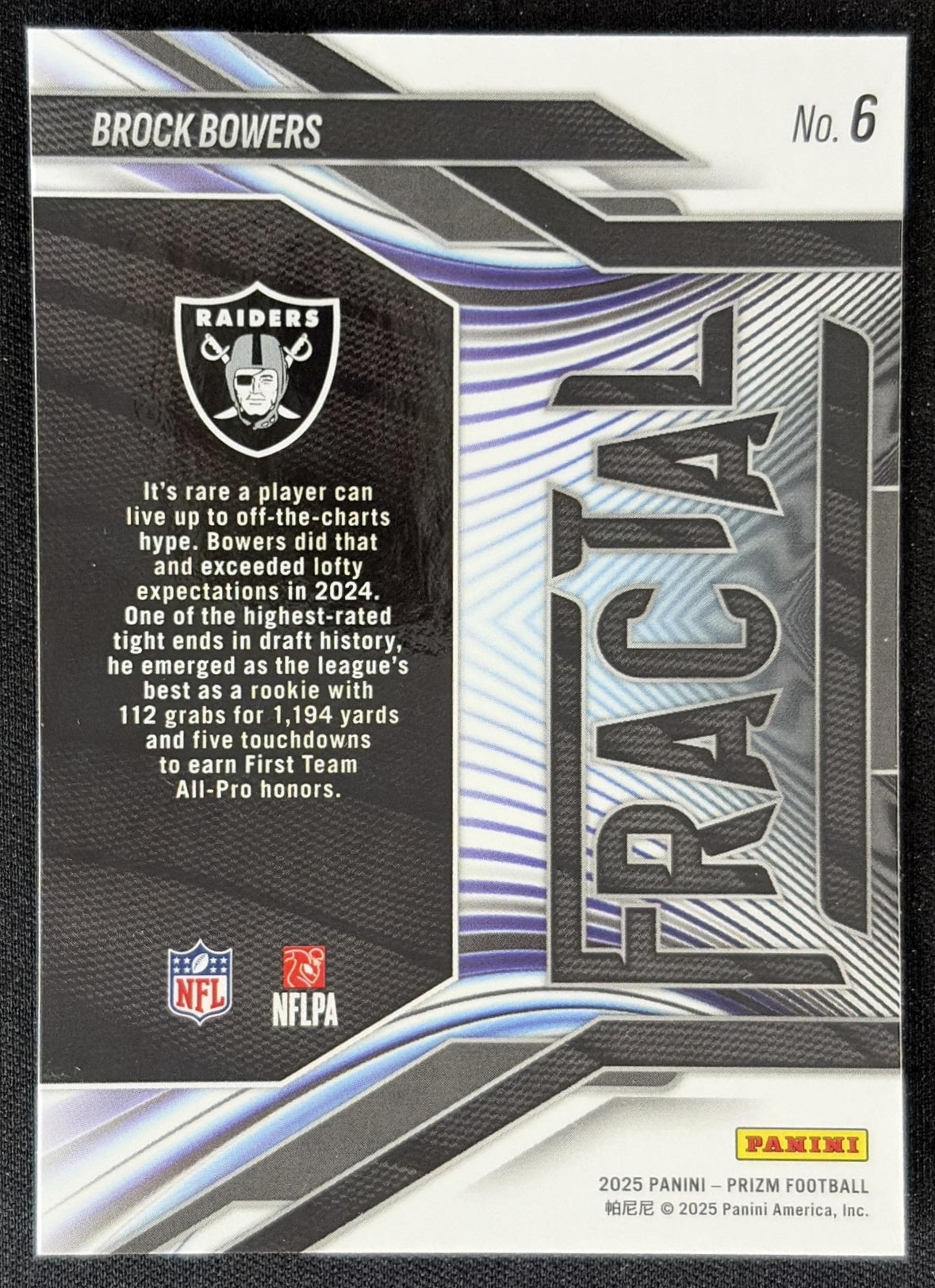 Brock Bowers 2025 Panini Prizm Fractal Raiders