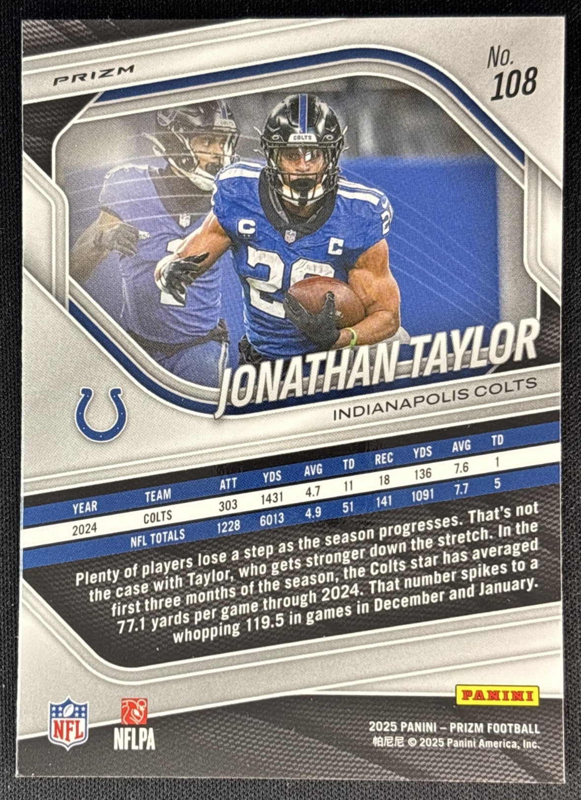 Jonathan Taylor 2025 Panini Prizm Neon Green Pulsar Colts back