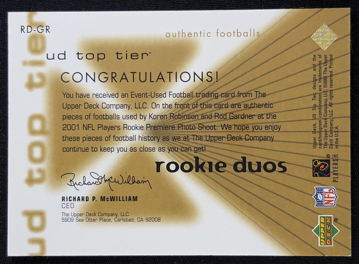 Rod Gardner Koren Robinson 2001 Upper Deck Top Tier Rookie Duos Footballs Dolphins Sports Trading Card