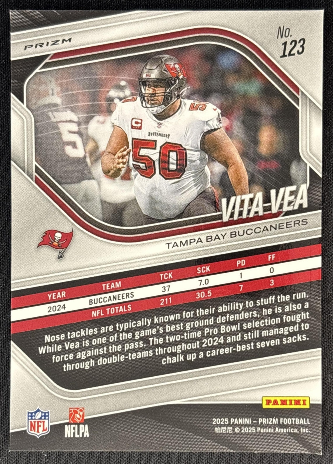 Vita Vea 2025 Panini Prizm Red White & Blue Buccaneers back