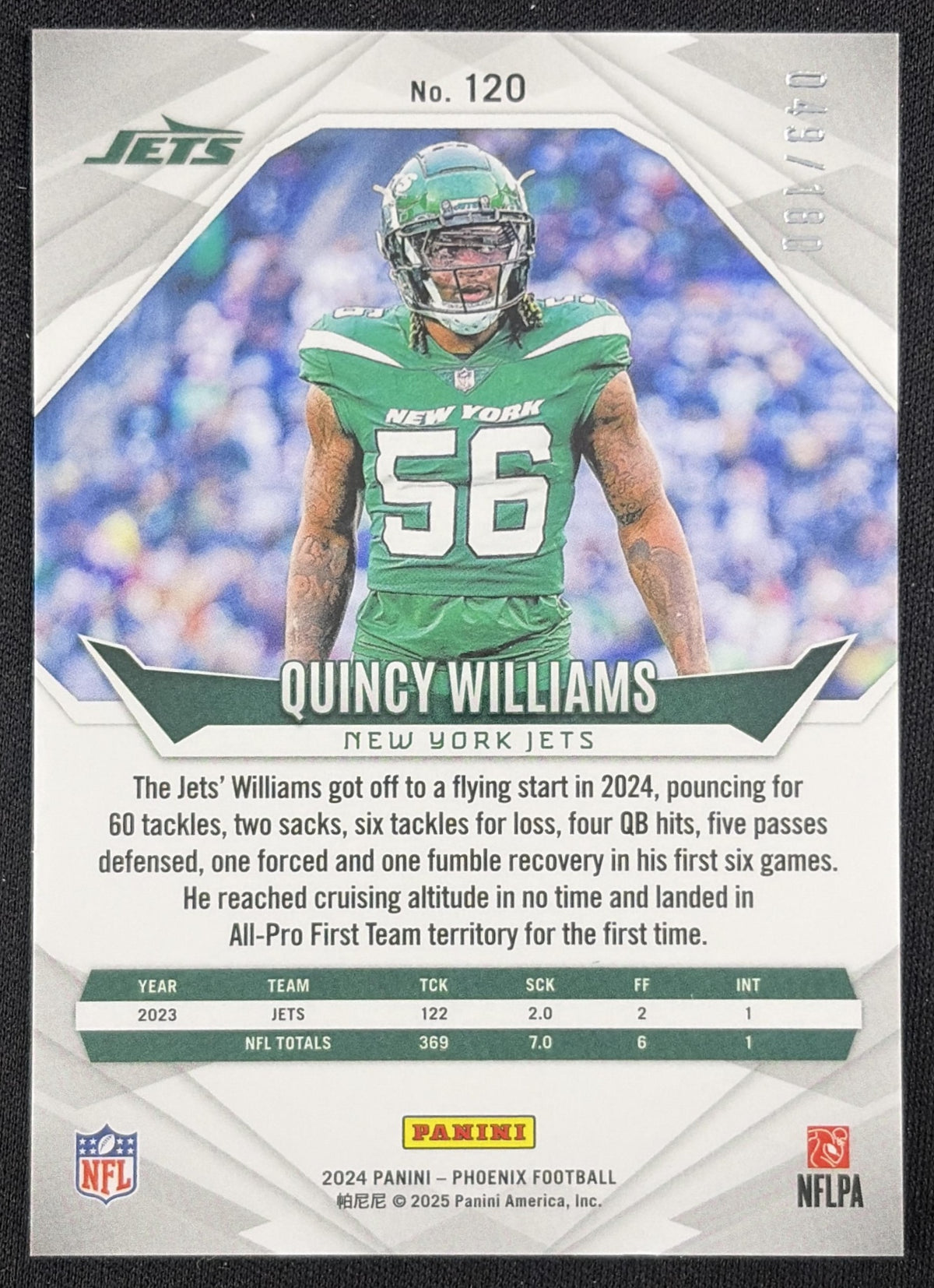 Quincy Williams 2024 Panini Phoenix Stars /180 New York Jets