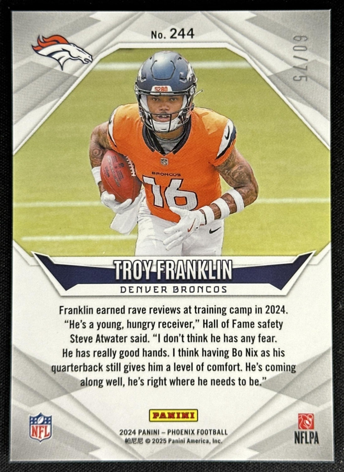 Troy Franklin 2024 Panini Phoenix Bronze /75 Broncos