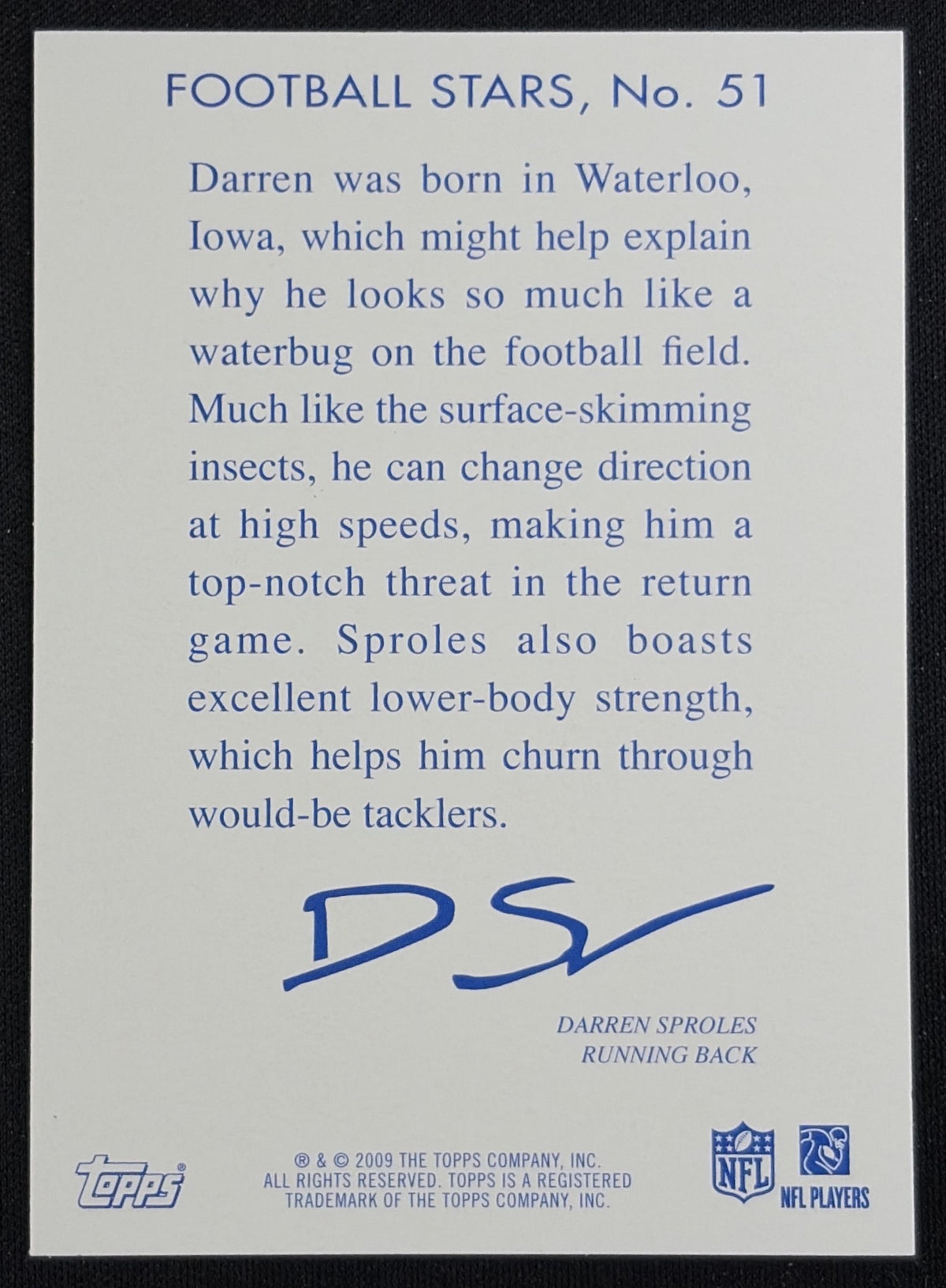 Darren Sproles 2009 Topps Chicle Chargers - Back