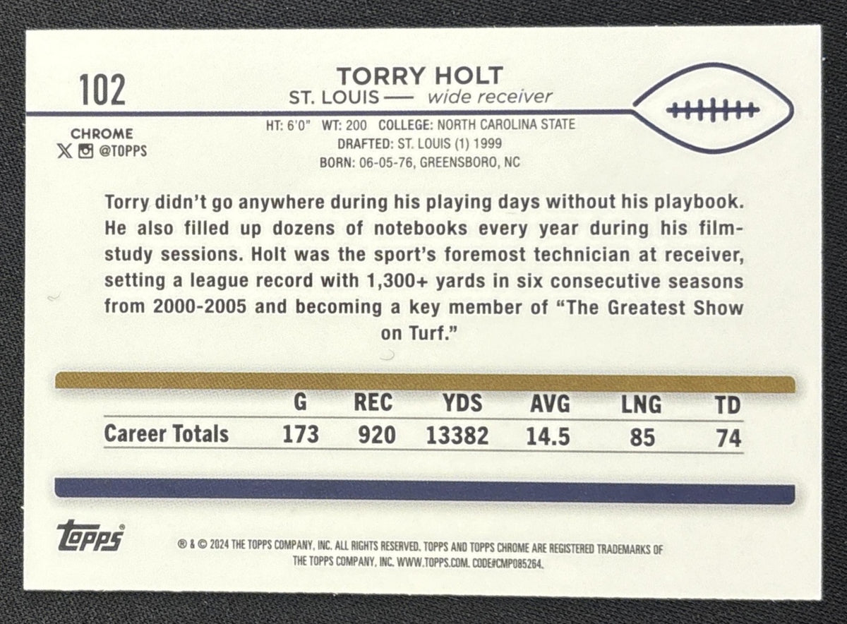 Torry Holt 2024 Topps Chrome Aqua Sonar Refractor /199 Rams