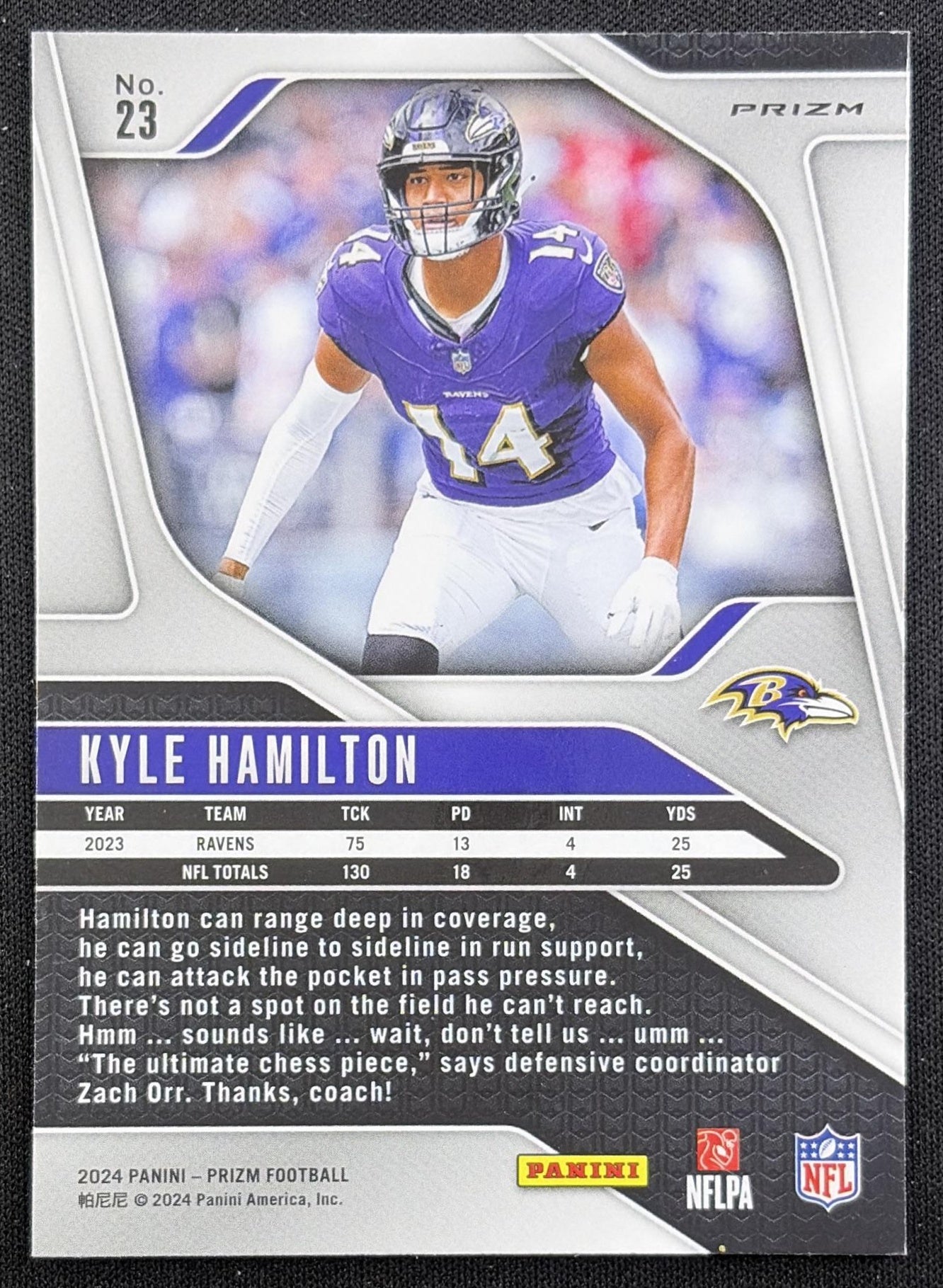 Kyle Hamilton 2024 Panini Prizm Green Wave Ravens back