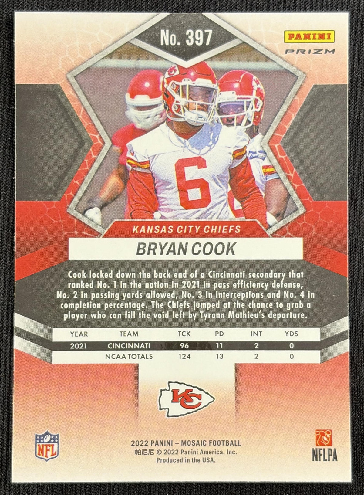 Bryan Cook 2022 Panini Mosaic Green Chiefs Sports Trading Card