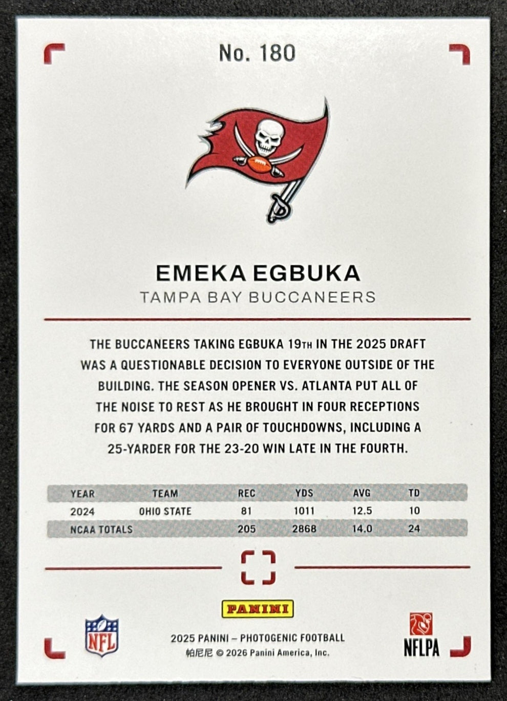 Emeka Egbuka 2025 Panini PhotoGenic Rookies Horizontal Red /125 Buccaneers Sports Trading Cards