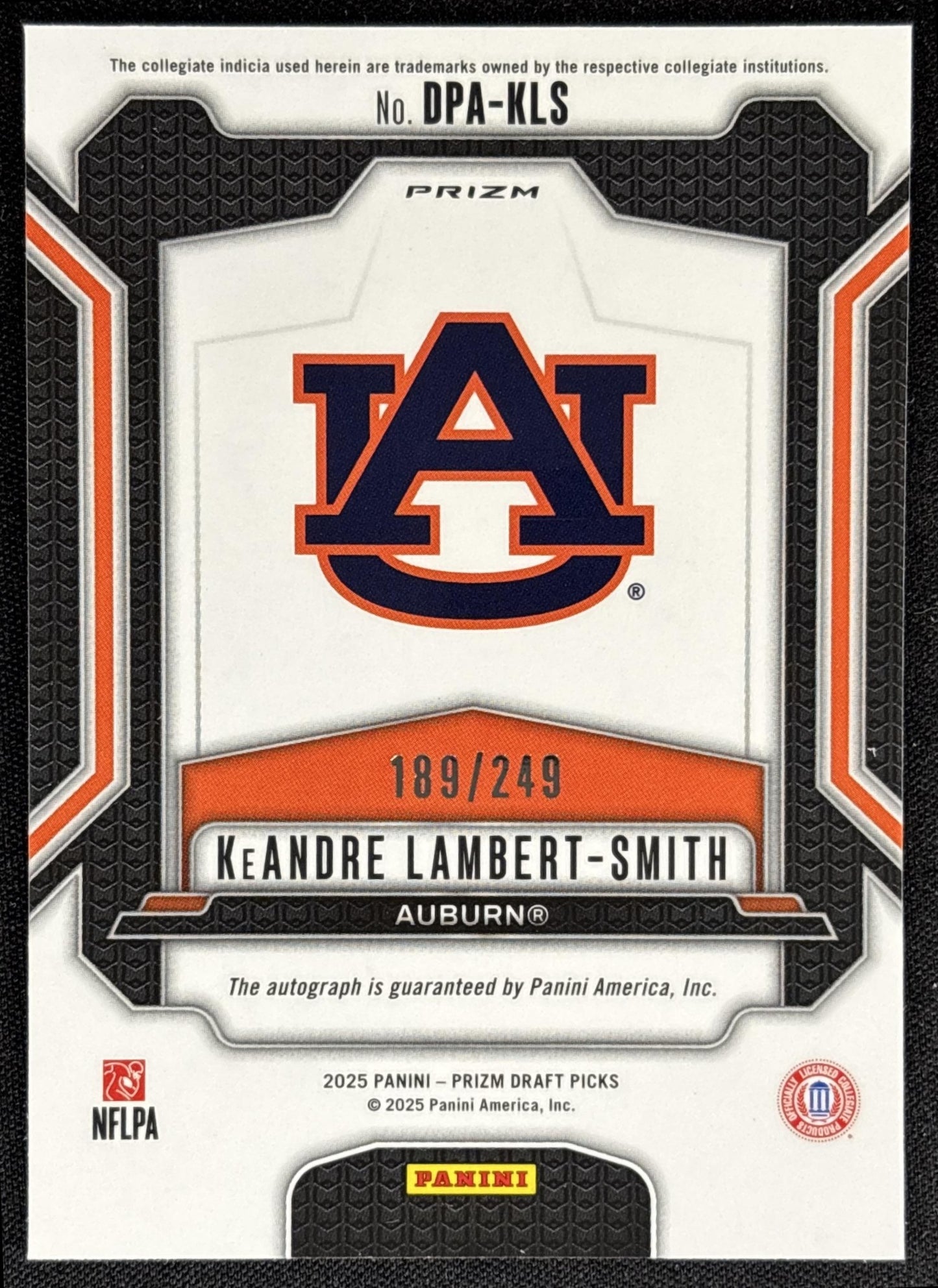 KeAndre Lambert-Smith 2025 Panini Prizm Draft Picks Auto Blue /249 Tigers