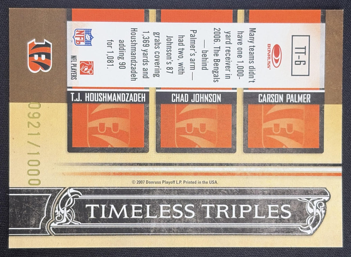 Carson Palmer Chad Johnson T.J. Houshmandzadeh 2007 Donruss Classics Timeless Triples Bronze /1000 Bengals