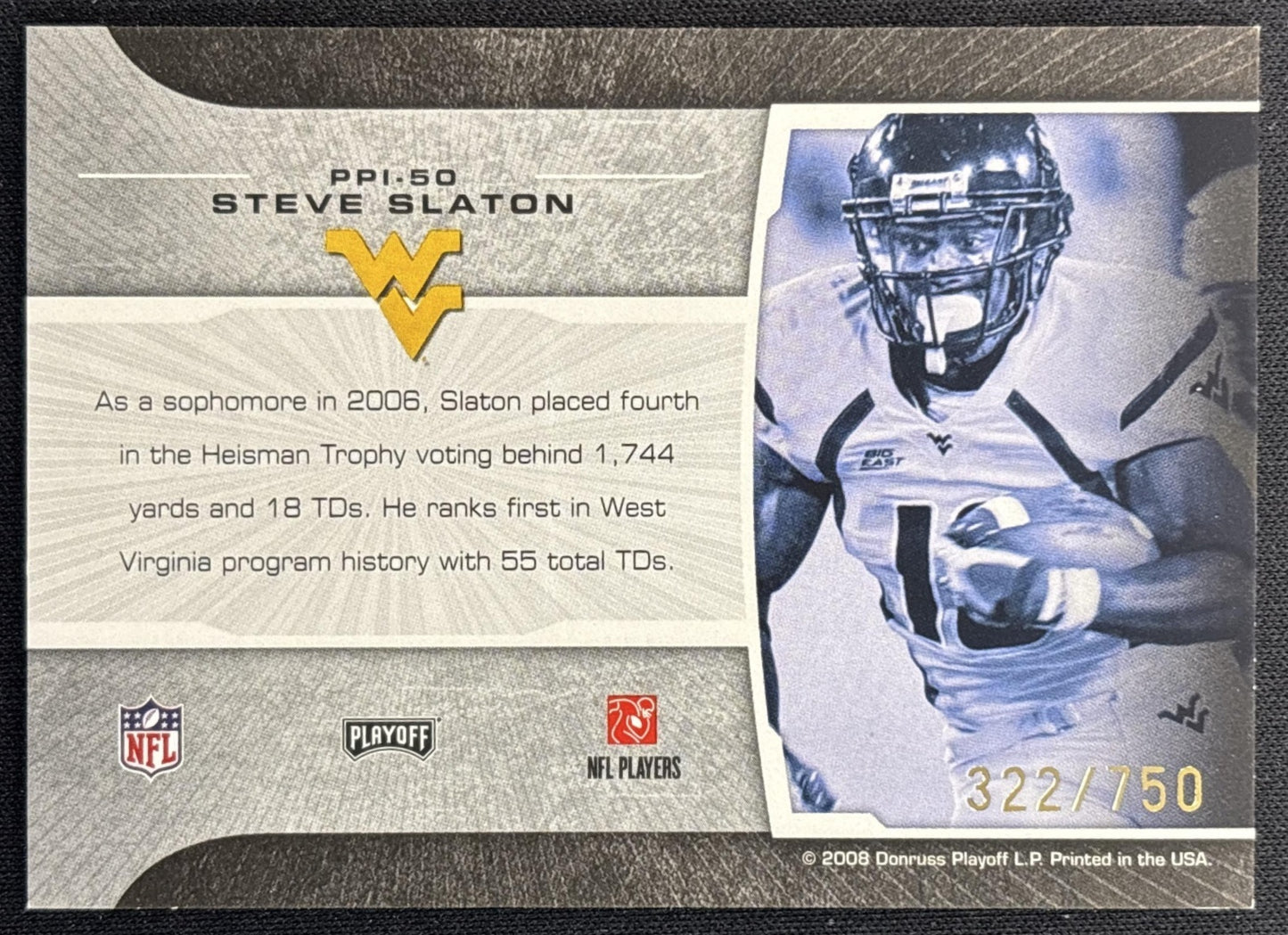 Steve Slaton 2008 Playoff Prestige Prestigious Picks Red /750 Mountaineers back
