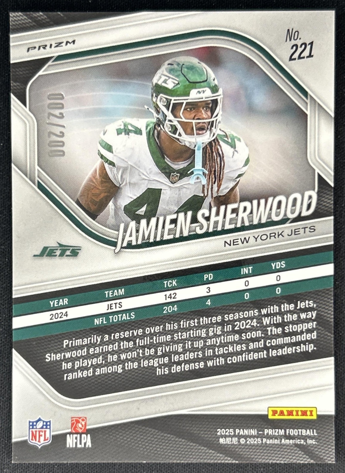 Jamien Sherwood 2025 Panini Prizm Hyper /200 Jets Back