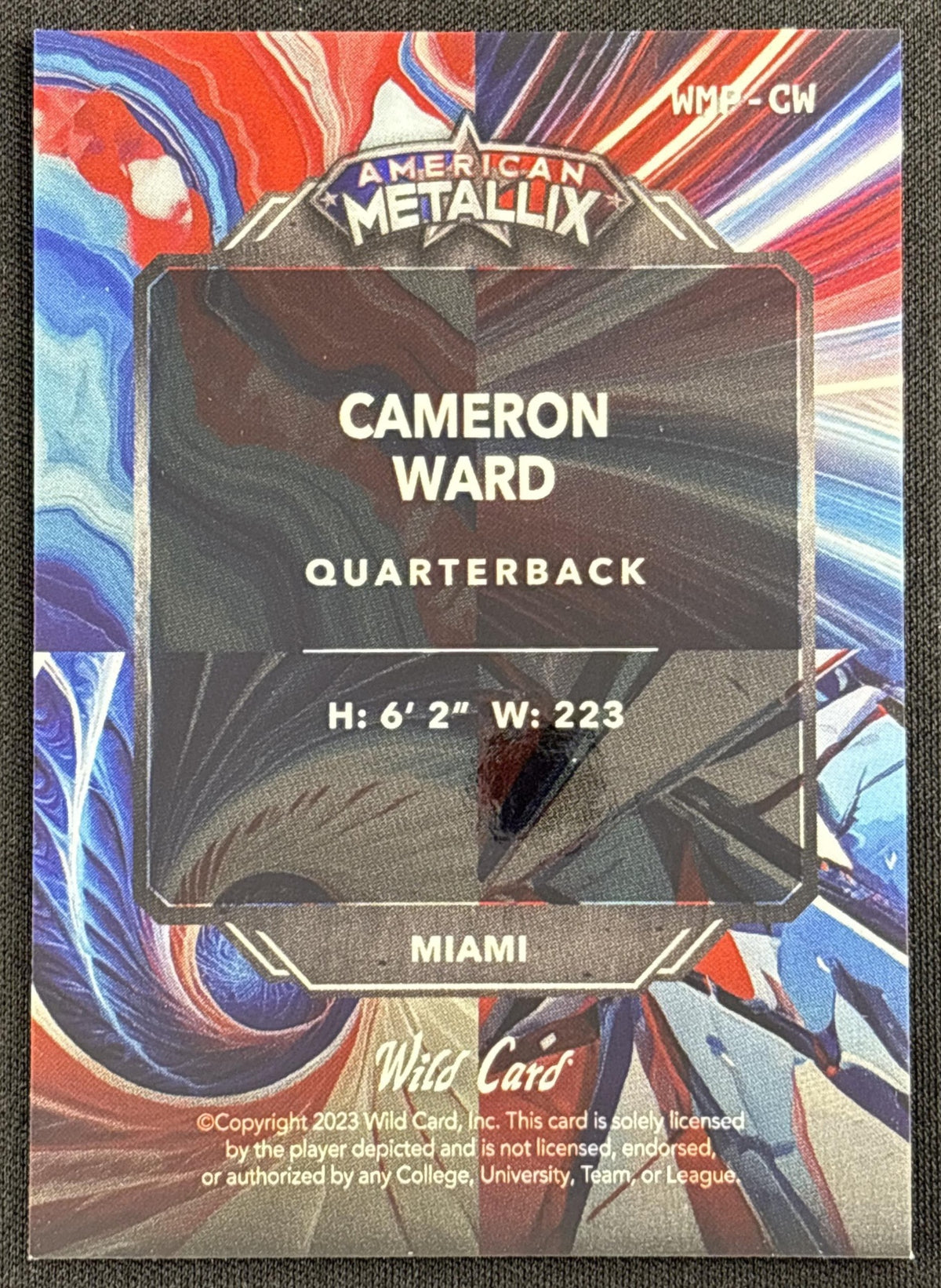 Cameron Ward 2023 Wild Card American Metallix Pro-Look National Promo Exclusive WildLiquid Rainbow Blue /5 Titans