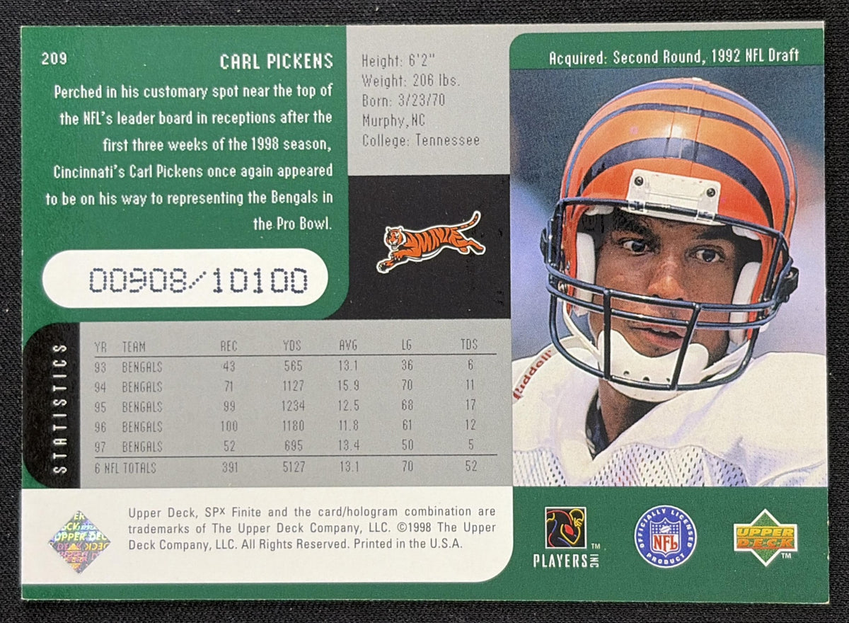 Carl Pickens 1998 SPx Finite /10100 Bengals Sports Trading Card