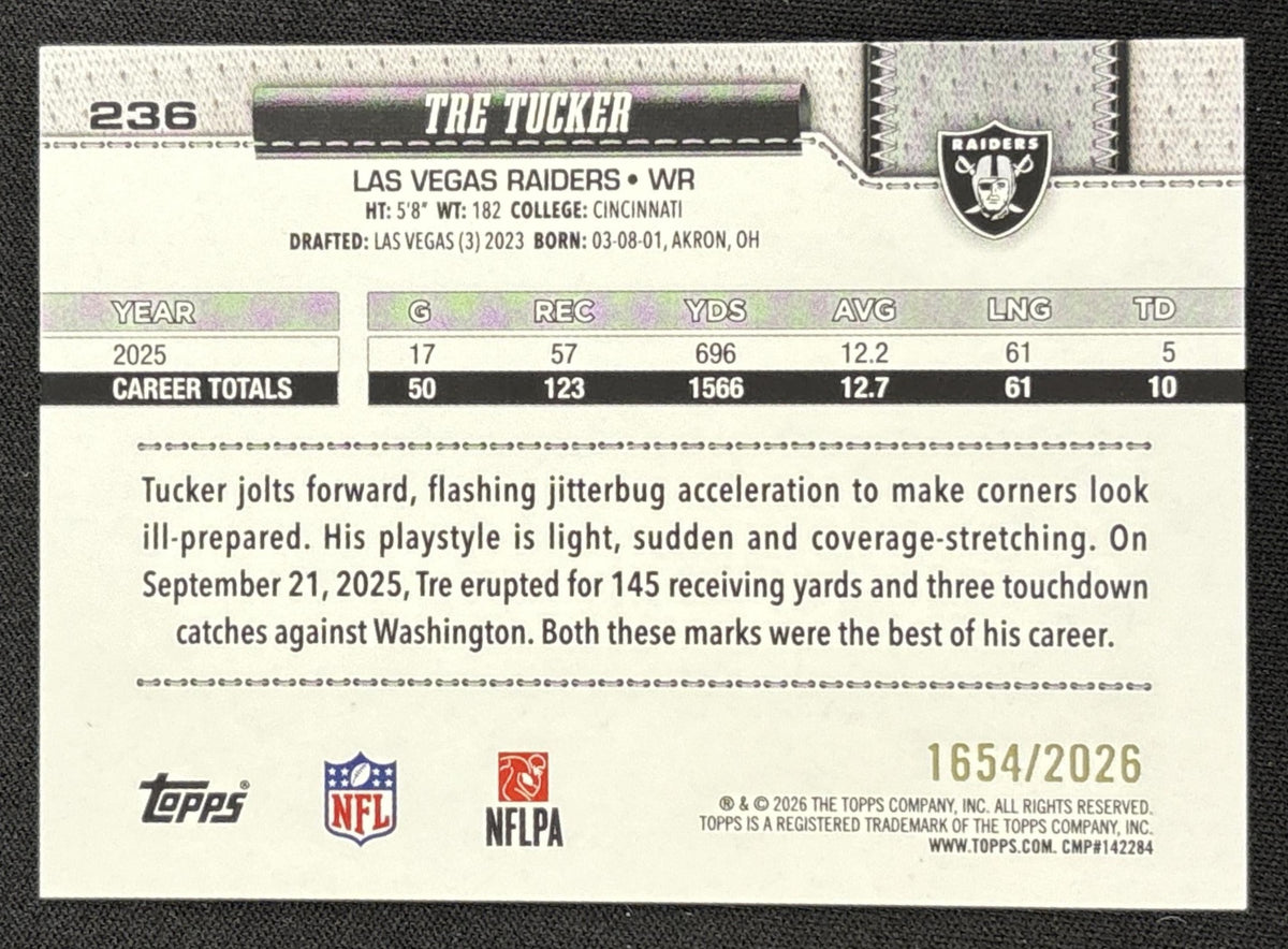 Tre Tucker 2026 Topps Gold /2026 Raiders