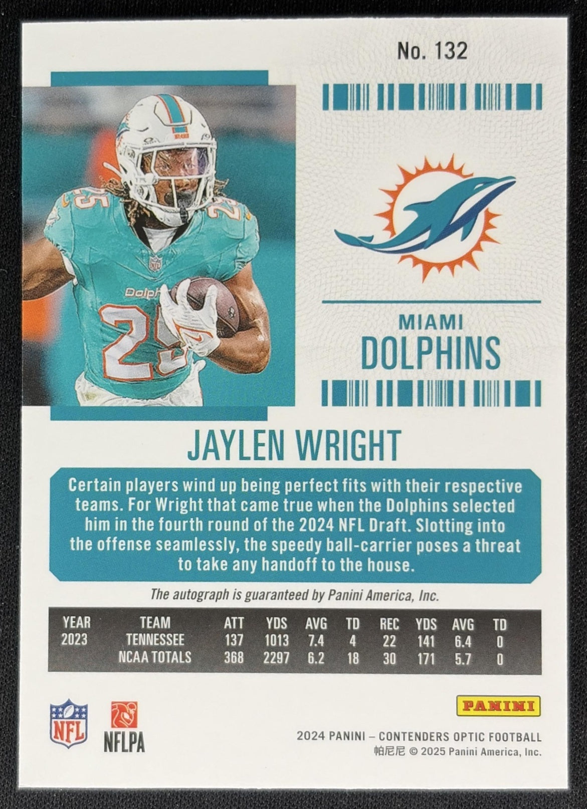 Jaylen Wright 2024 Panini Contenders Optic Rookie Ticket RPS Auto Dolphins Sports Trading Cards
