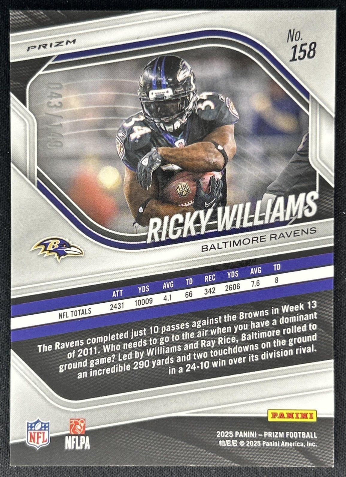 Ricky Williams 2025 Panini Prizm Red Wave /149 Ravens Back