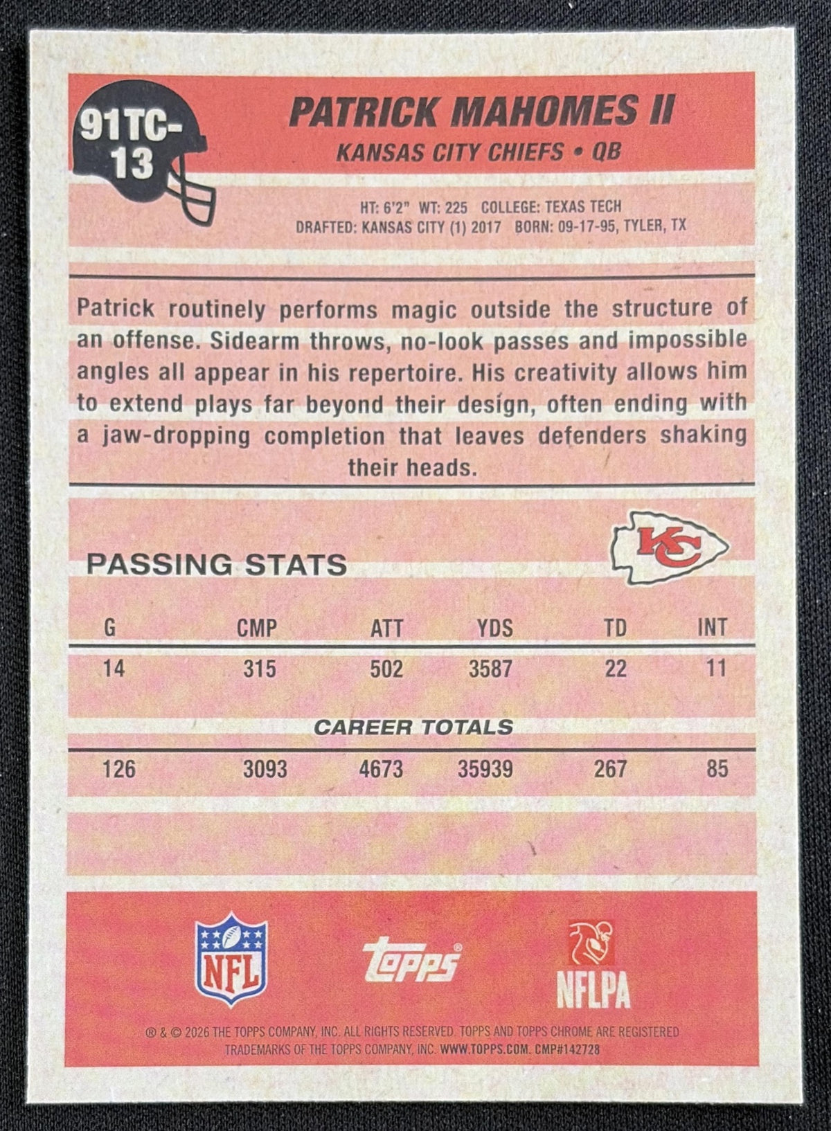 Patrick Mahomes II 2026 Topps 1991 Chrome Mojo Refractor Chiefs