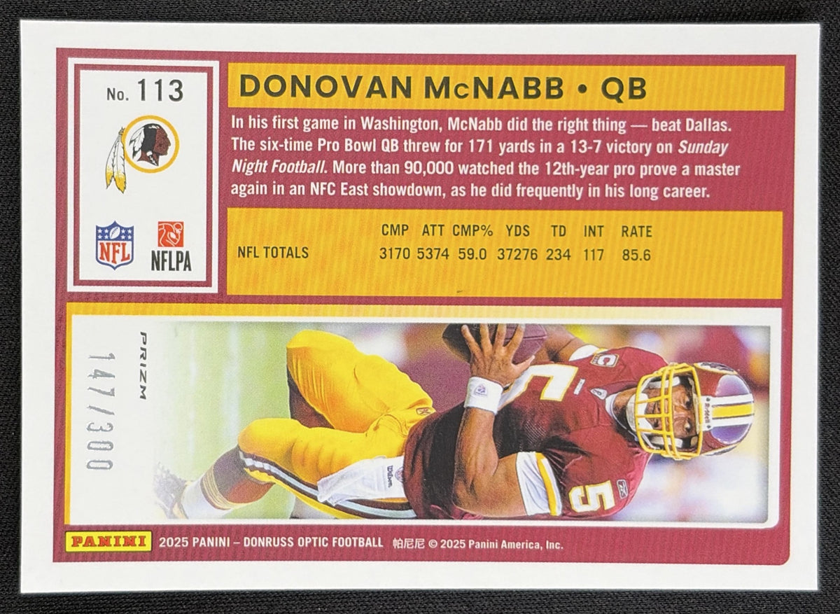 Donovan McNabb 2025 Panini Donruss Optic Wave Prizm /300 Redskins back