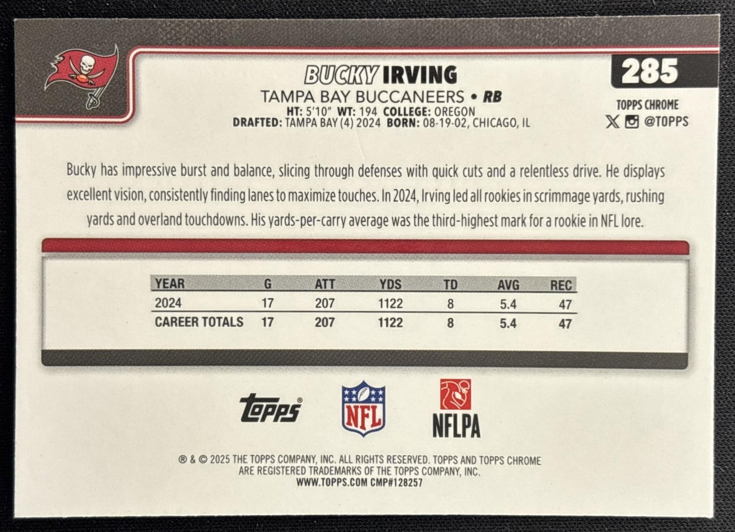 Bucky Irving 2025 Topps Chrome Sapphire Buccaneers Sports Trading Cards