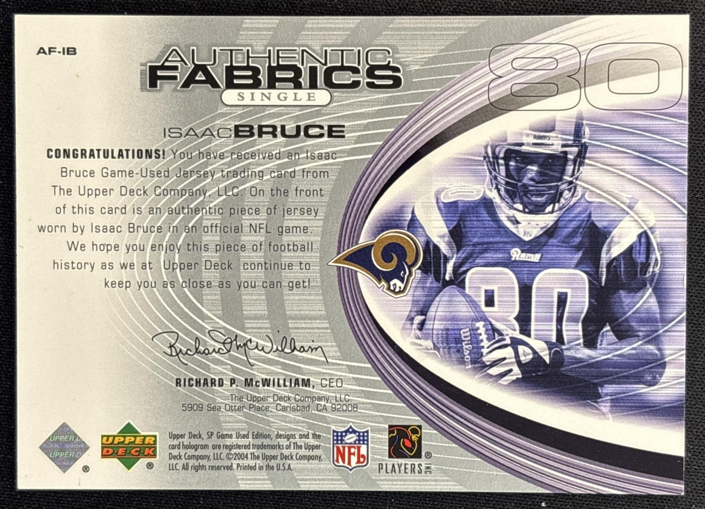 Isaac Bruce 2004 SP Game Used Authentic Fabrics Rams Sports Trading Card