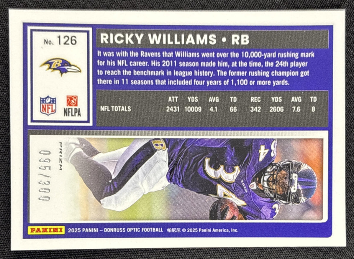 Ricky Williams 2025 Panini Donruss Optic Wave Prizm /300 Ravens