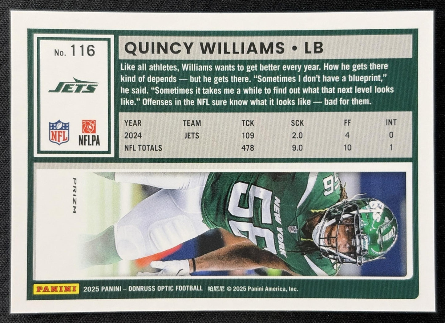 Quincy Williams 2025 Panini Donruss Optic Stars Prizm Jets Football