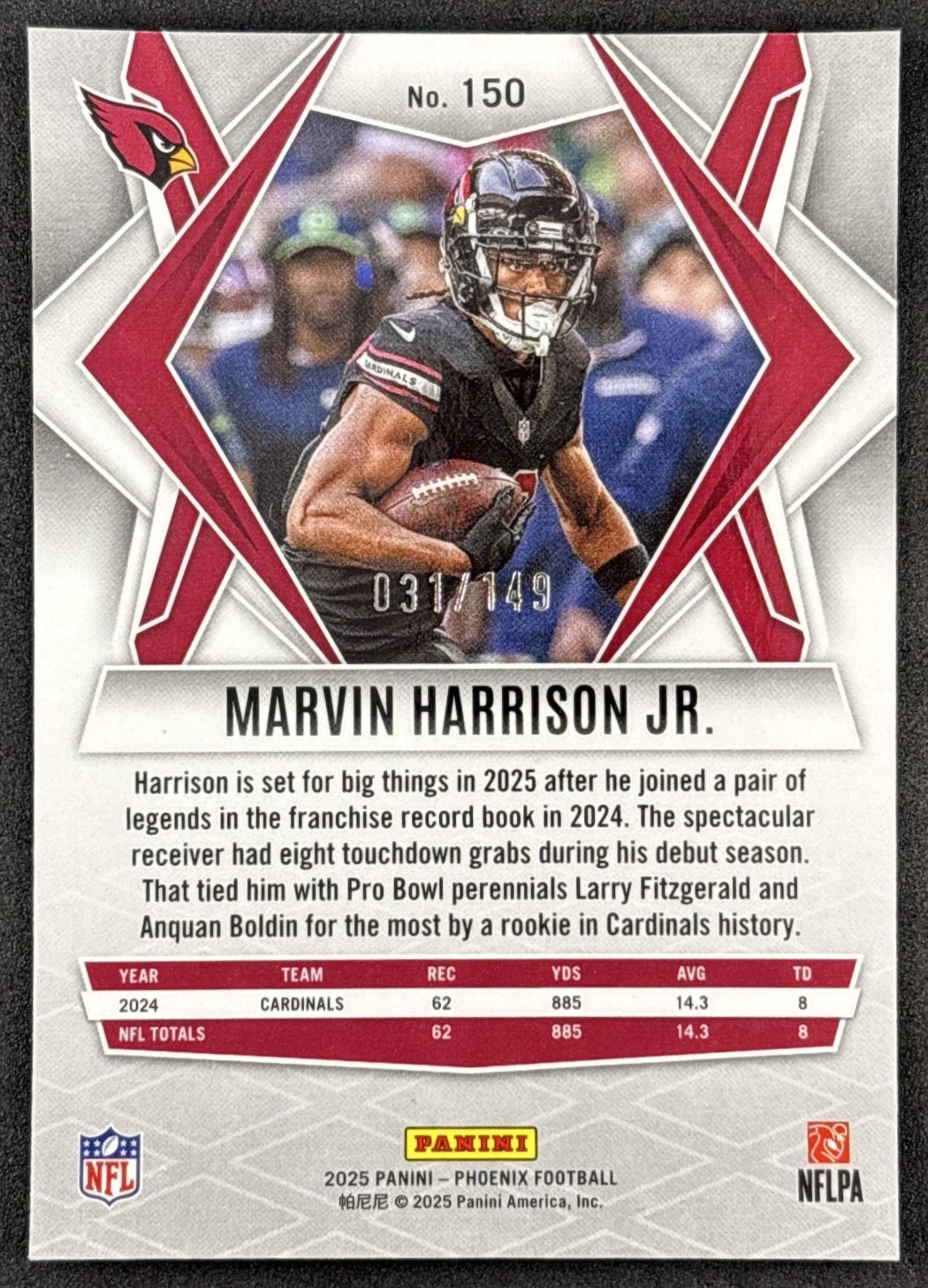 Marvin Harrison Jr. 2025 Panini Phoenix Green Winter Prizm /149 Cardinals back