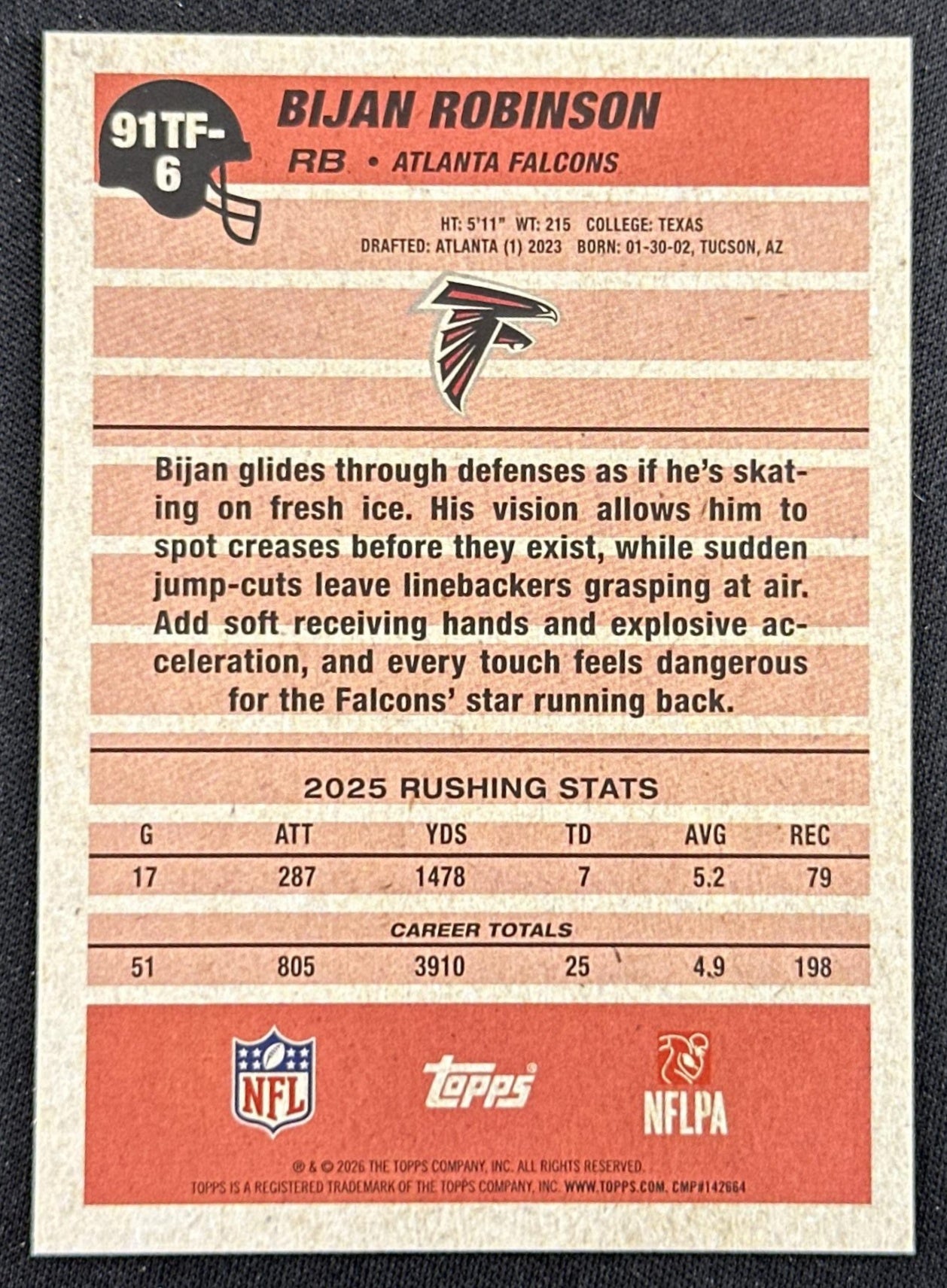 Bijan Robinson 2026 Topps Flagship 1991 Falcons
