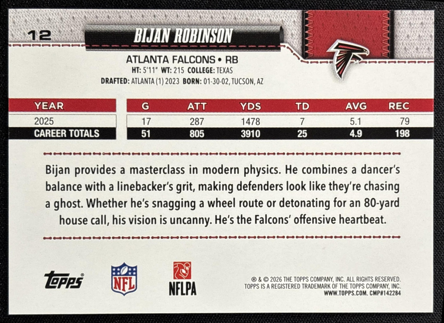 Bijan Robinson 2026 Topps Sandglitter Falcons