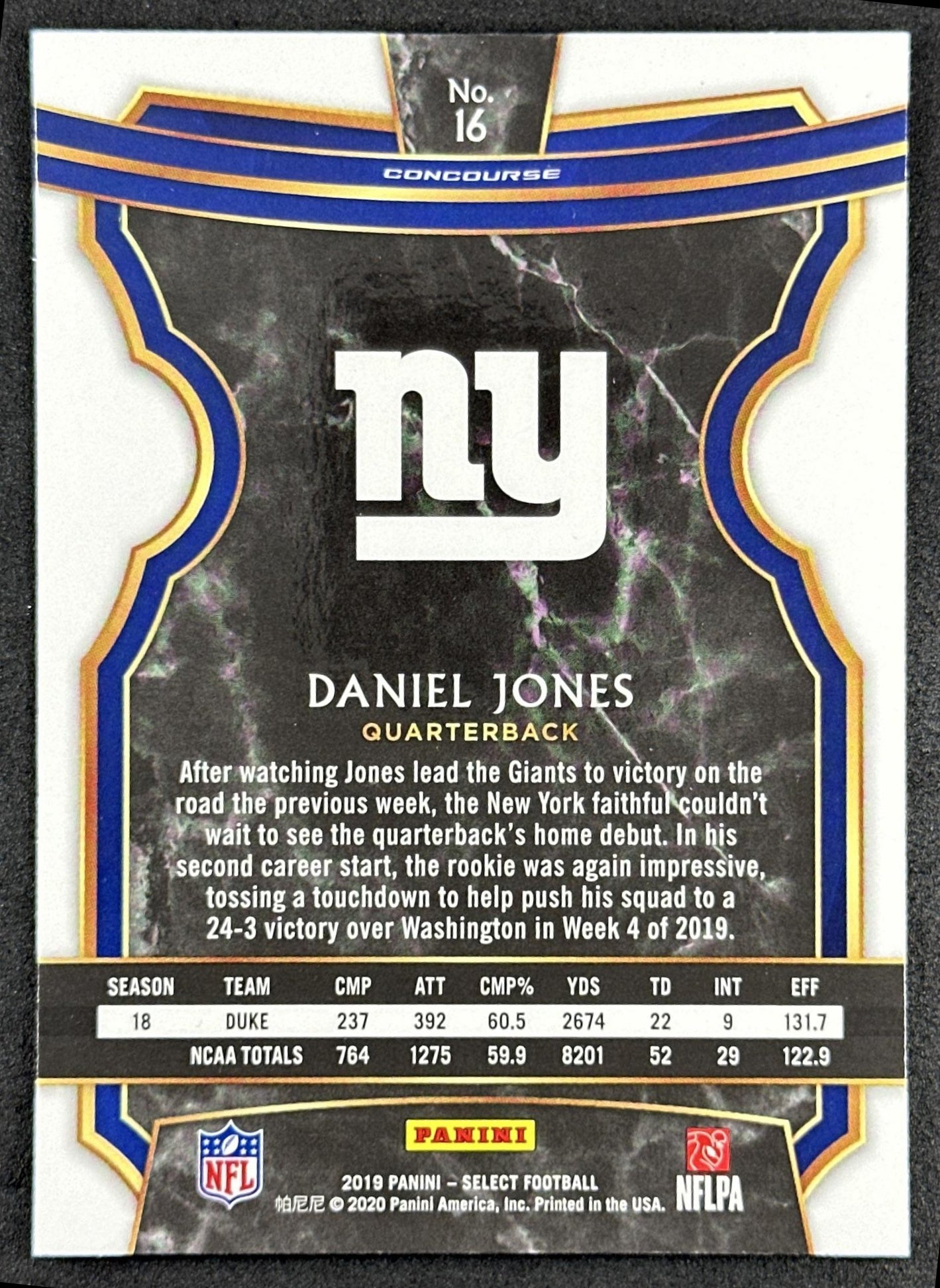 Daniel Jones 2019 Panini Select Giants Colts