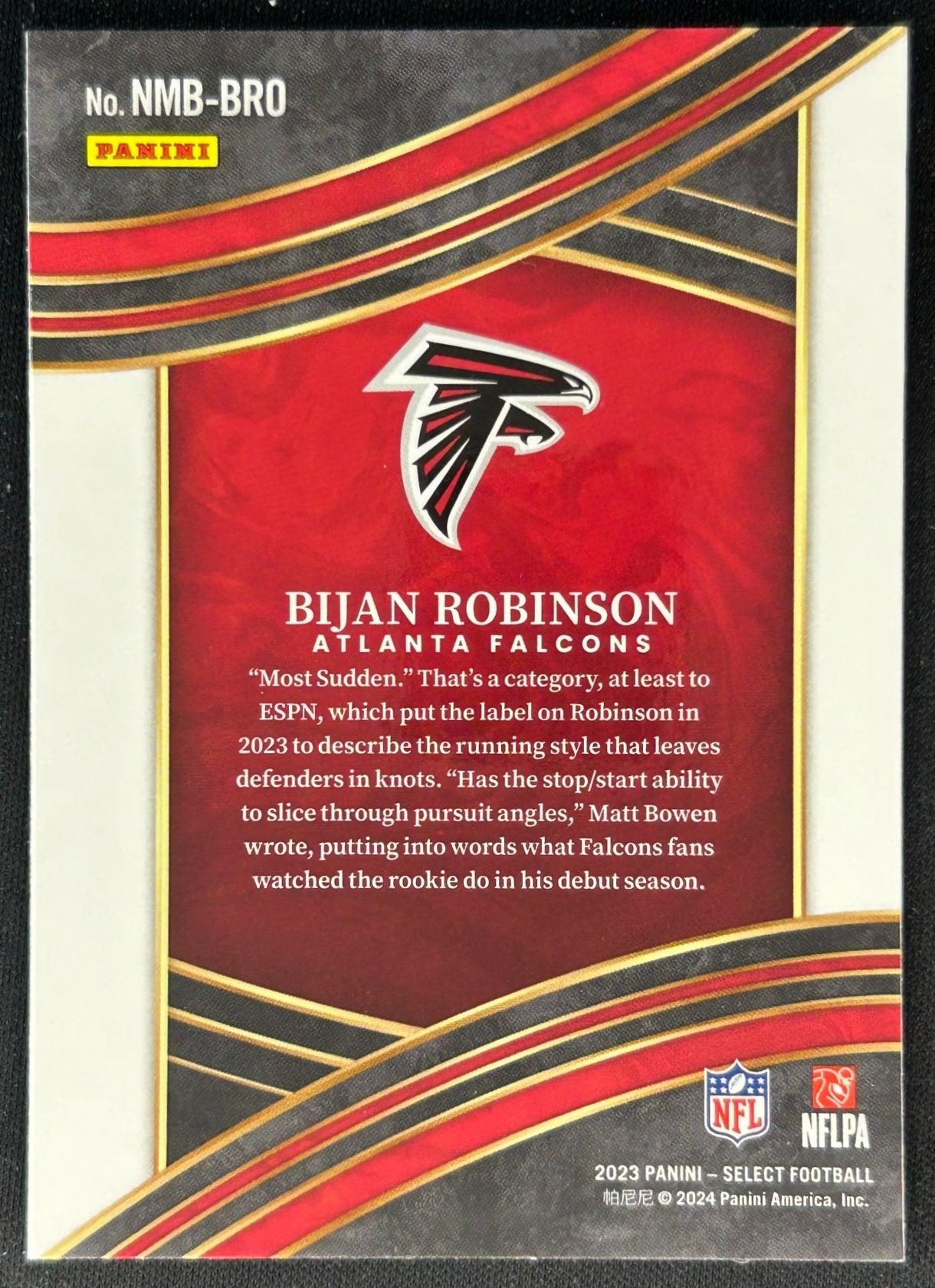 Bijan Robinson 2023 Select Numbers Falcons Atlanta Falcons Sports Trading Cards