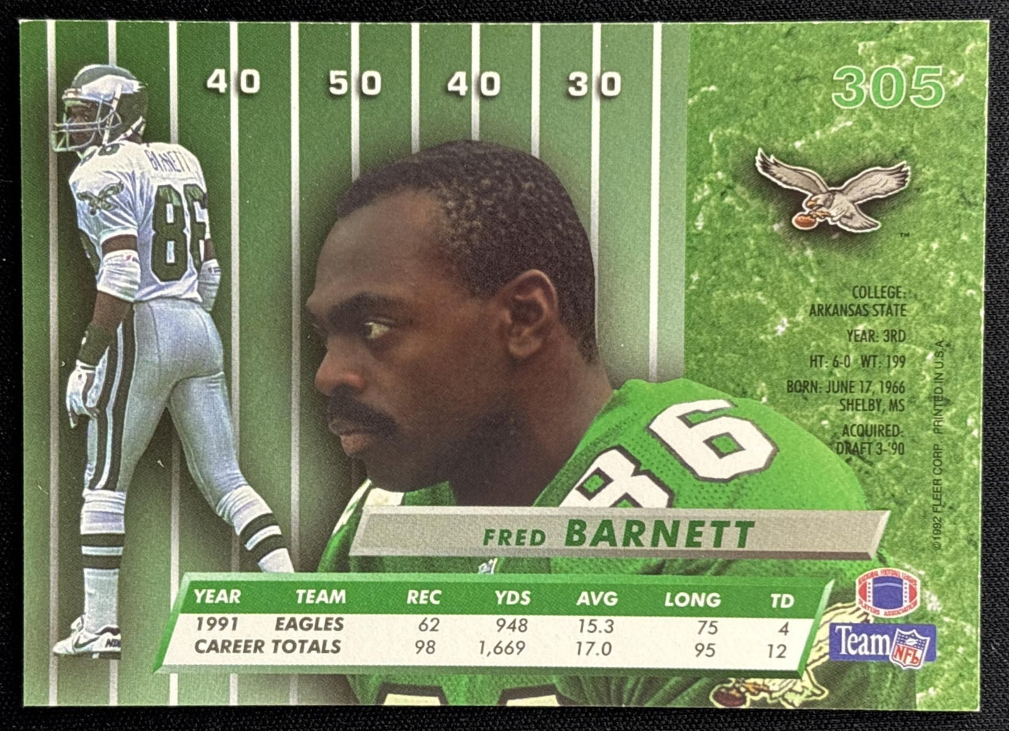 Fred Barnett 1992 Fleer Eagles Sports Trading Card