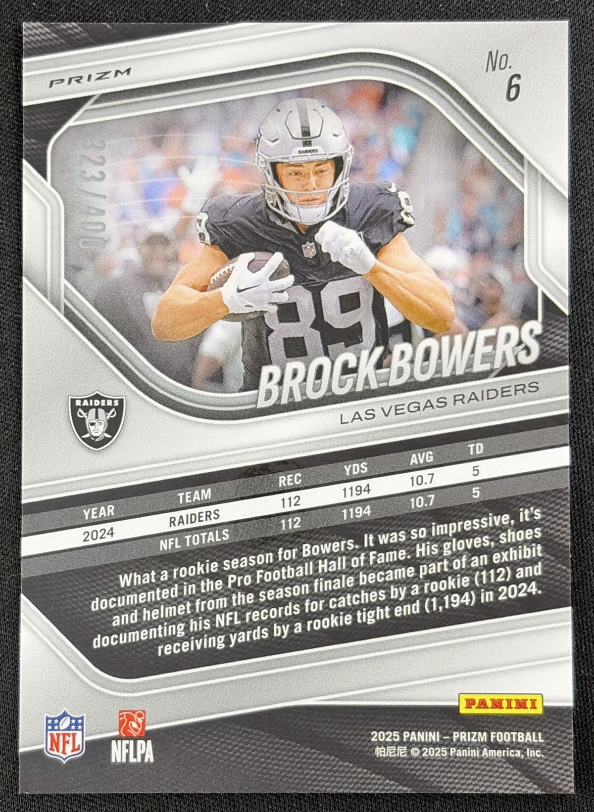 Brock Bowers 2025 Panini Prizm Pandora /400 Raiders