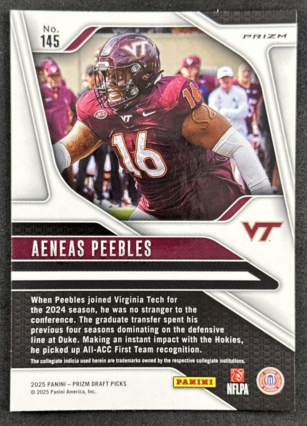 Aeneas Peebles 2025 Panini Prizm Draft Picks Purple Wave Hokies Ravens