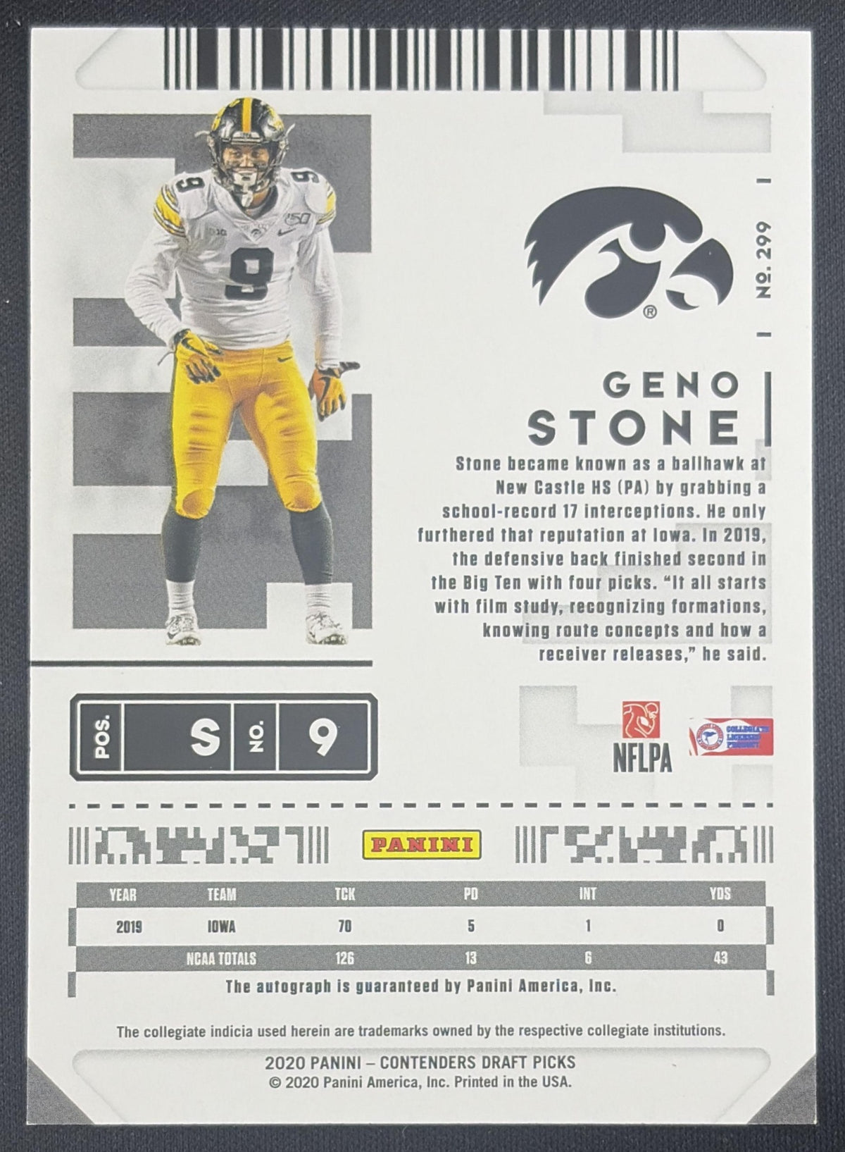 Geno Stone 2020 Panini Contenders Draft Picks Hawkeyes