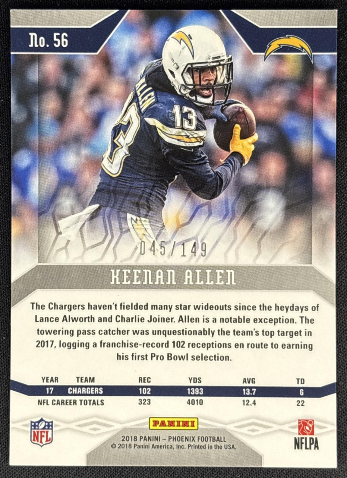 Keenan Allen 2018 Panini Phoenix Purple /149 Chargers back