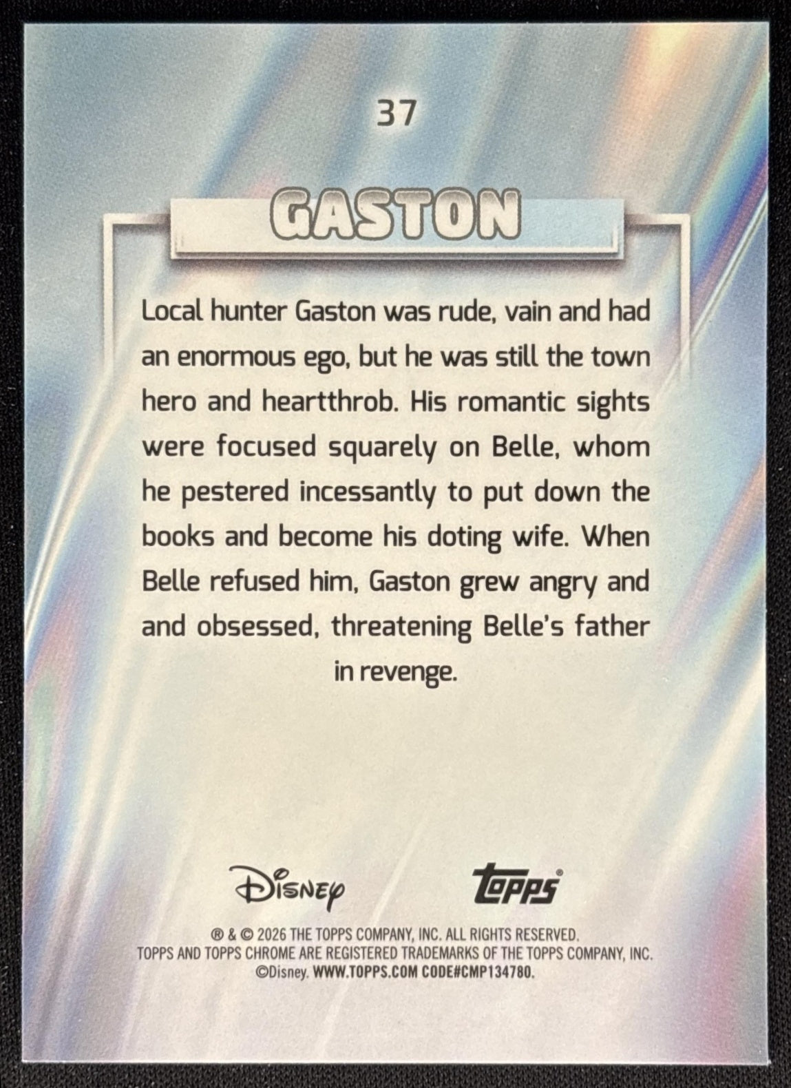 Gaston 2026 Topps Chrome Disney Beauty and the Beast back