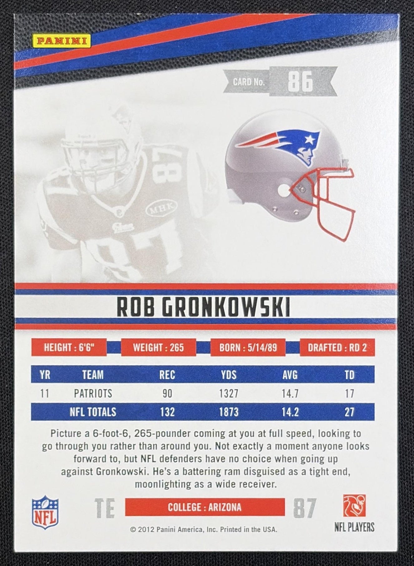 Rob Gronkowski 2012 Panini Rookies & Stars Longevity Patriots New England Patriots