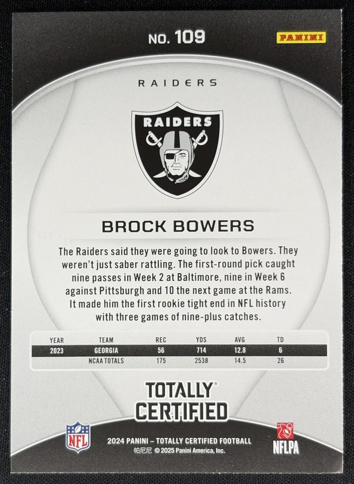 Brock Bowers 2024 Panini Totally Certified Rookies Mirror Maroon Raiders Sports Trading Cards