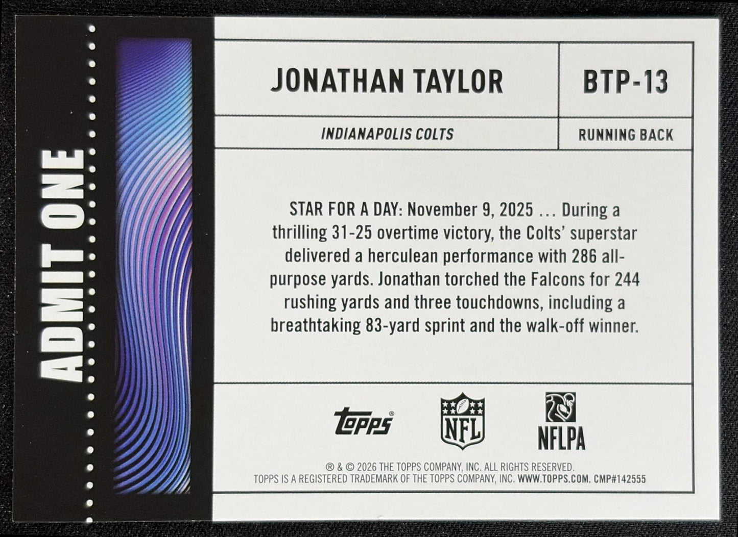 Jonathan Taylor 2026 Topps Big Ticket Players Colts back