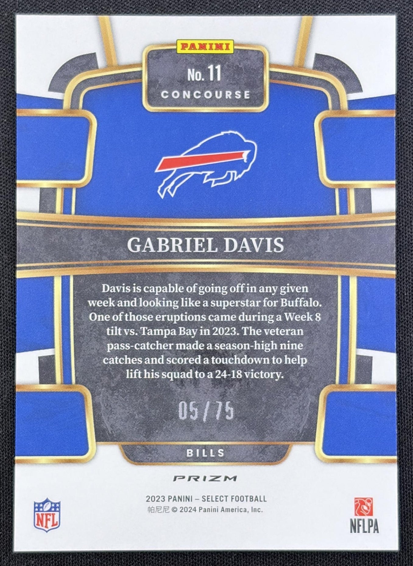 Gabriel Davis 2023 Panini Select Purple Prizms /75 Bills