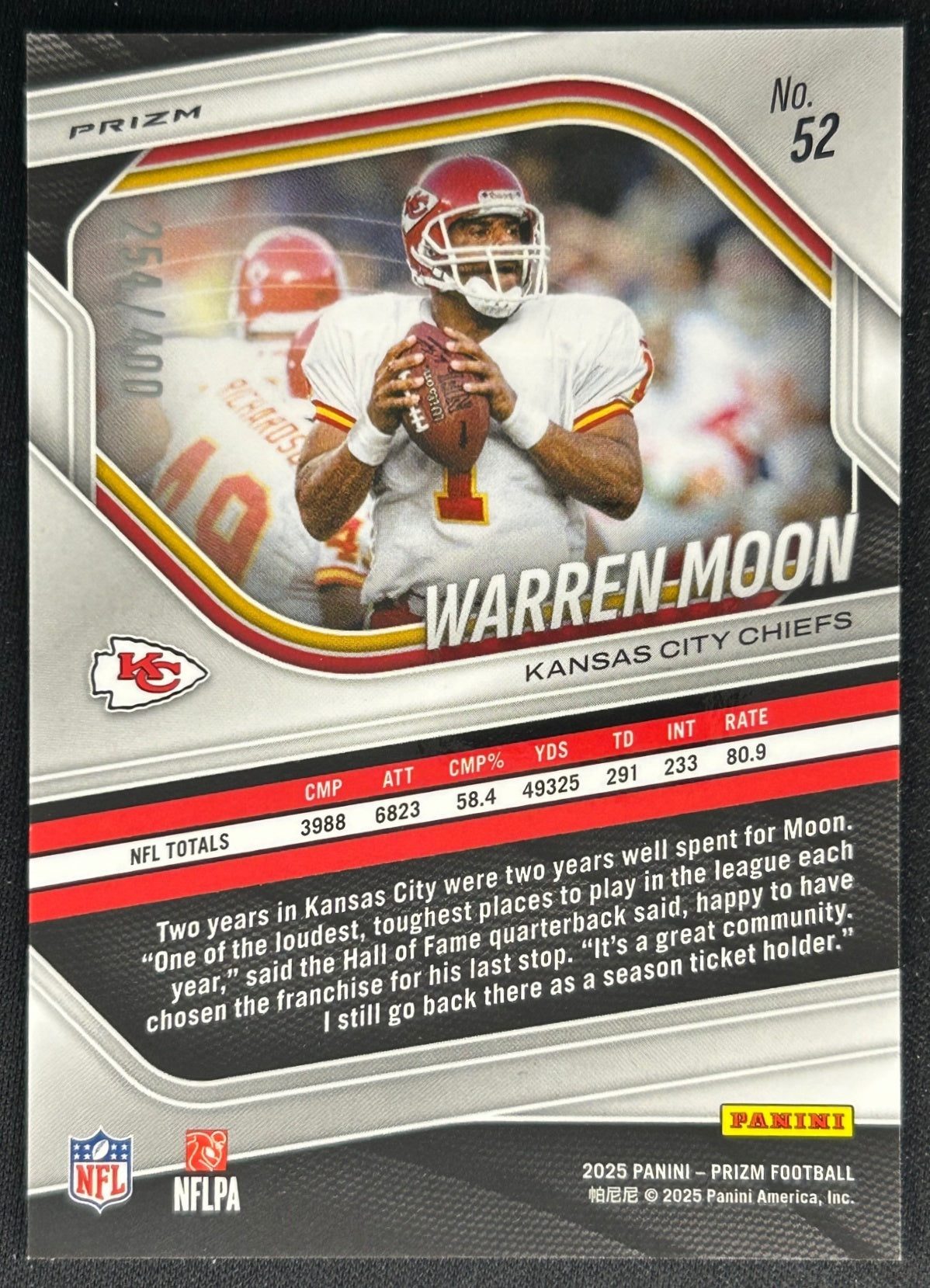 Warren Moon 2025 Panini Prizm Pandora /400 Chiefs Sports Trading Cards