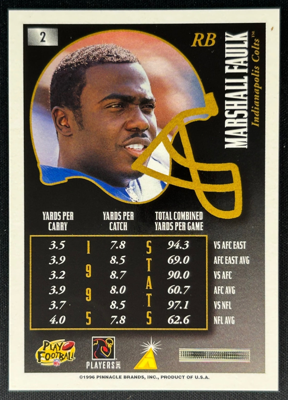 Marshall Faulk 1996 Pinnacle Summit Colts Sports Trading Cards