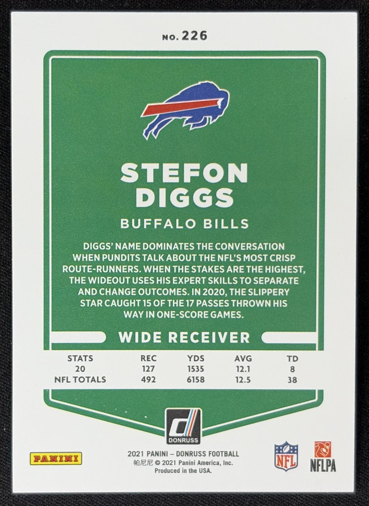 Stefon Diggs 2021 Panini Donruss Press Proof Premium Bills - Buffalo Bills