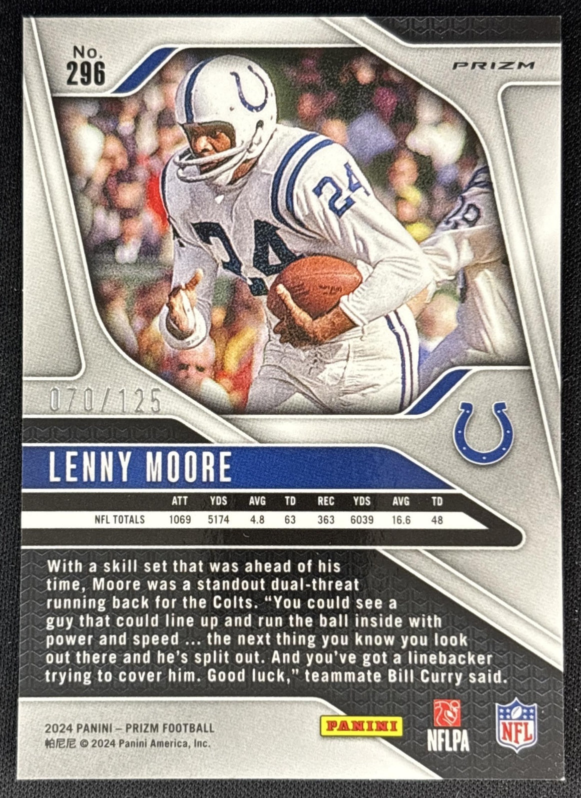 Lenny Moore 2024 Panini Prizm Purple /125 Back