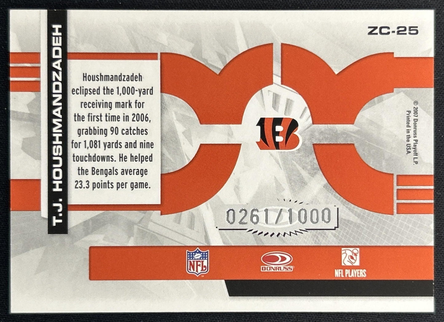 T.J. Houshmandzadeh 2007 Donruss Elite Zoning Commission Gold /1000 Bengals