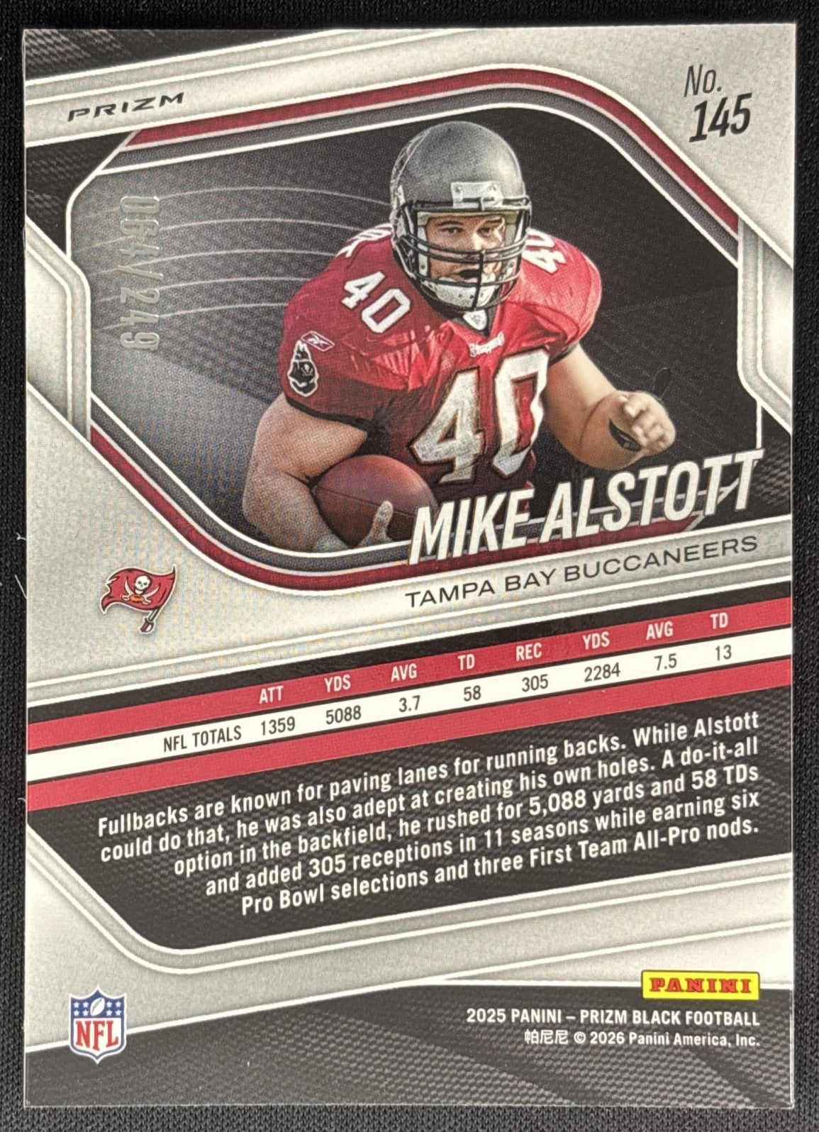 Mike Alstott 2025 Panini Prizm Black Skewed /249 Buccaneers Sports Trading Cards