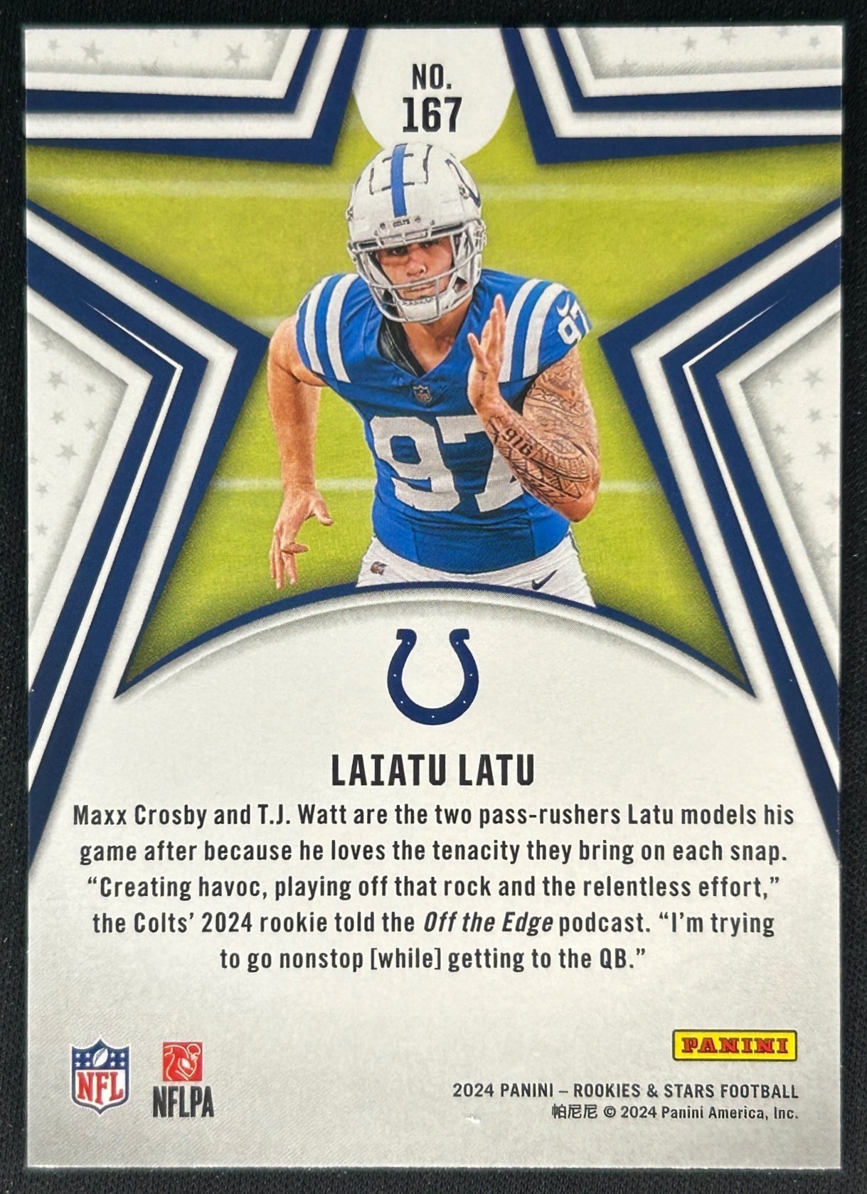 Laiatu Latu 2024 Panini Rookies & Stars Colts Sports Trading Cards