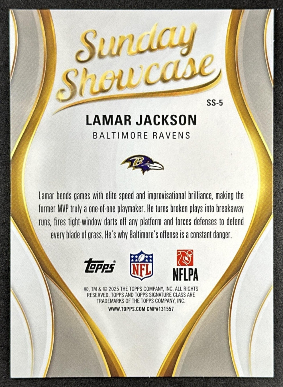 Lamar Jackson 2025 Topps Signature Class Sunday Showcase Ravens Back
