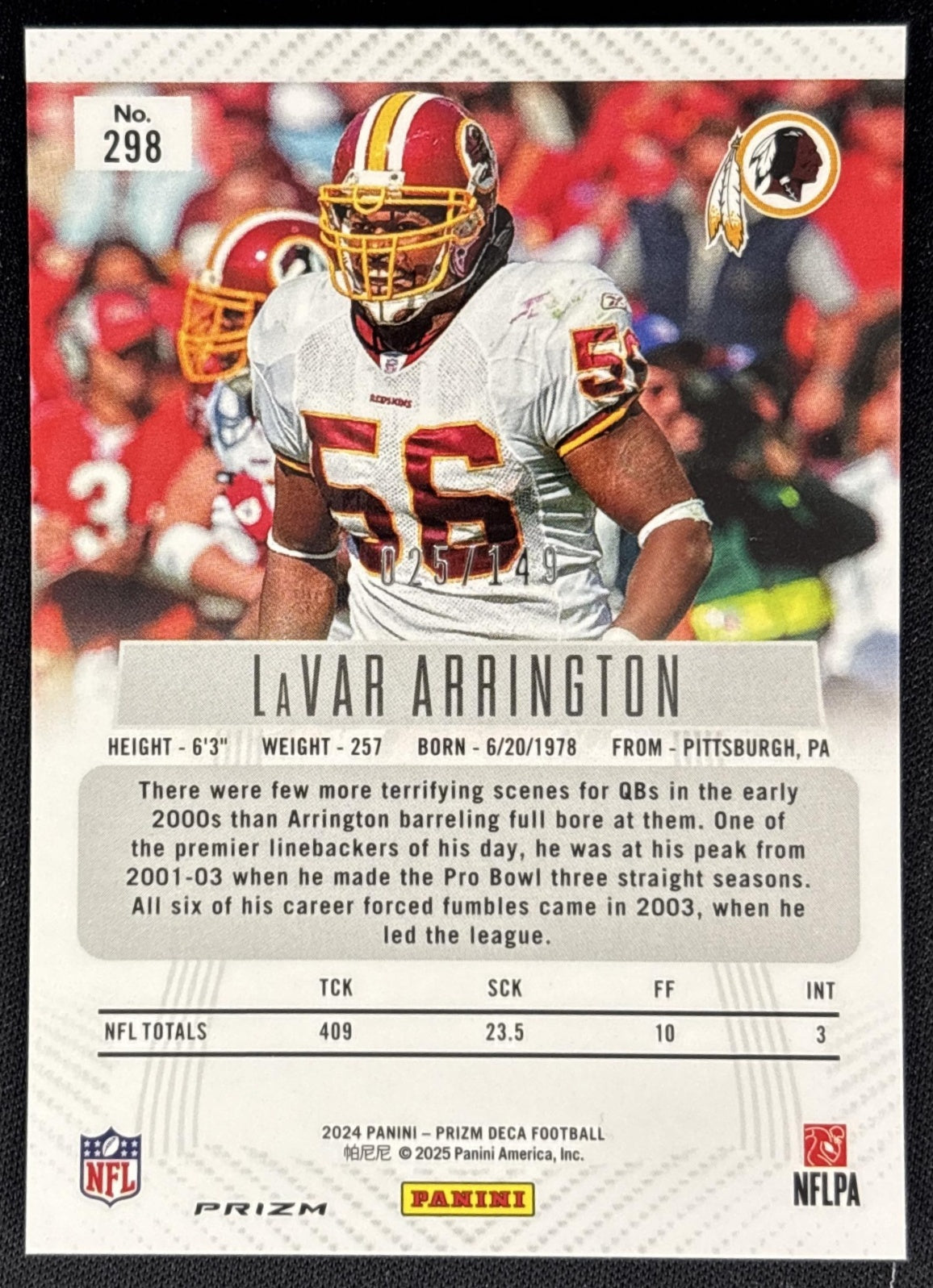LaVar Arrington 2024 Panini Prizm Deca Blue /149 Redskins